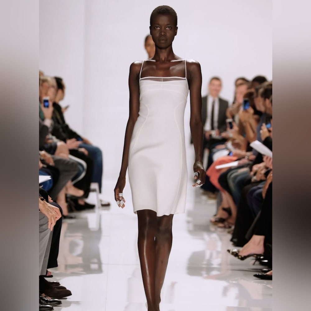 CHADO RALPH RUCCI Wool And Vinyl Trim Strapy Mini Dress In Ivory US 6 Org $1,350